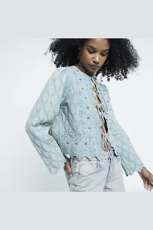 River Island Womens Sequin Tie Up Quilted Jacket