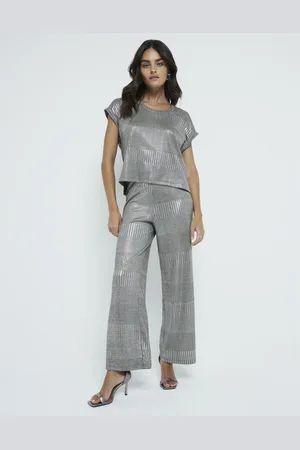 River Island Womens Metallic Wide Leg Trousers