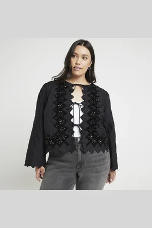 River Island Womens Plus Broderie Tie Front Quilted Jacket