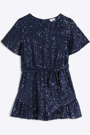 River Island Girls Sequin Belted Playsuit