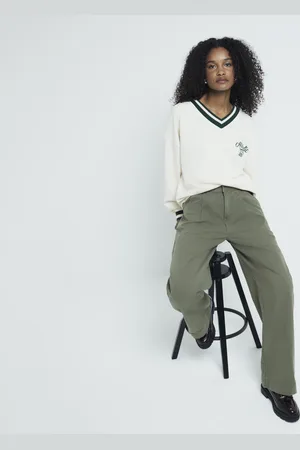 River Island Womens Wide Leg Twill Trousers