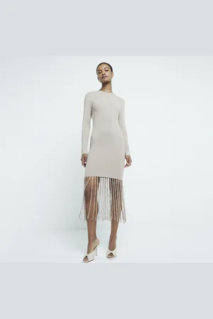 River Island Womens Knit Metallic Fringe Dress