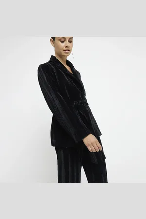 River Island Womens Belted Wrap Velvet Blazer