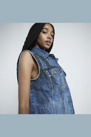 River Island Womens Denim Fringed Sleeveless Jacket