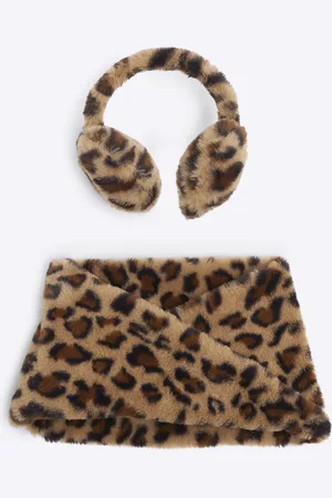 River Island Girls Leopard Ear Muffs And Snood Set