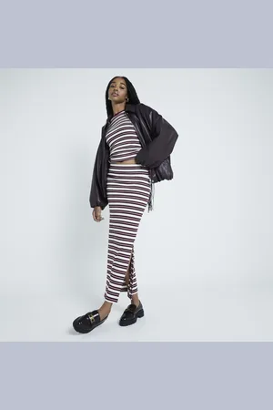 River Island Womens Stripe Ribbed Pencil Maxi Skirt