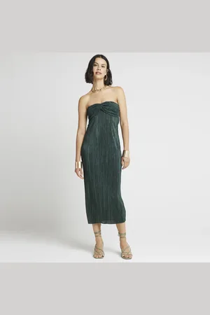 River Island Womens Plisse Bandeau Bodycon Midi Dress
