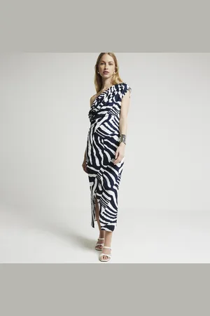River Island Womens Animal Print Drape Bodycon Midi Dress