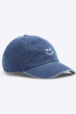 River Island Womens Denim Smile Embroidered Cap