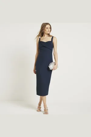River Island Womens Ruched Open Back Bodycon Midi Dress