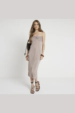River Island Womens Plisse Bandeau Bodycon Midi Dress