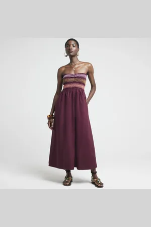 River Island Womens Shirred Bandeau Midi Dress