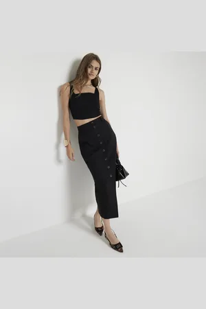 River Island Womens Linen Blend Button Up Maxi Skirt