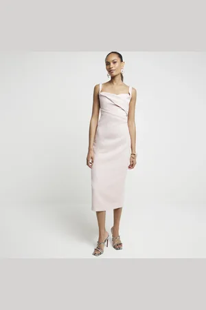 River Island Womens Ruched Open Back Bodycon Midi Dress