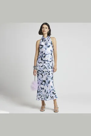 River Island Womens Satin Floral Cross Back Slip Midi Dress