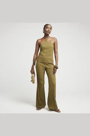River Island Womens Wave Plisse Wide Leg Trousers