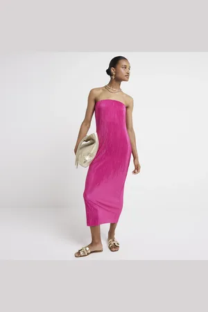River Island Womens Bandeau Plisse Cowl Back Midi Dress
