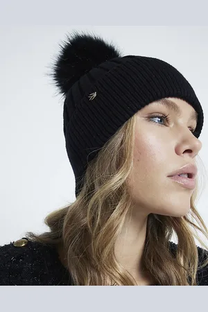River Island Womens Rib Knit Pom Pom Beanie Hat