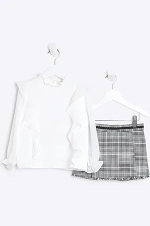 River Island Mini Girls Check Skort And Blouse Set
