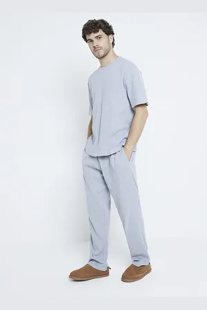 River Island Mens Waffle T-Shirt And Trousers Pyjamas Set
