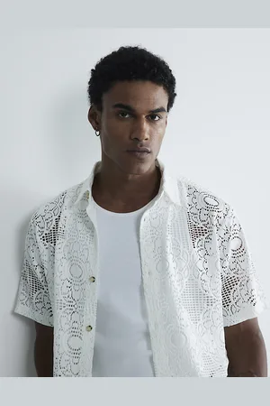 River Island Mens Slim Fit Floral Crochet Polo Shirt