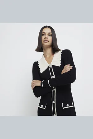 River Island Womens Knitted Scallop Collared Dress