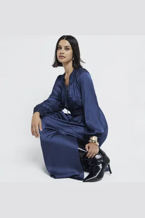 River Island Womens Long Sleeve Satin Maxi Dress