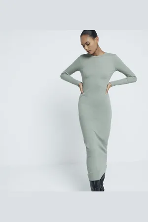 River Island Womens Long Sleeve Ribbed Midi Dress