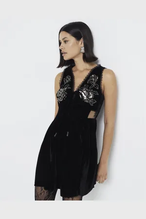 River Island Womens Velvet Lace Mini Corset Skater Dress