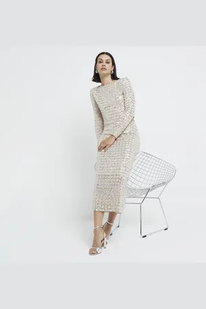 River Island Womens Sequin Check Midi Pencil Skirt