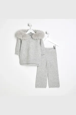 River Island Mini Girls Ribbed Hooded Wide Leg Set