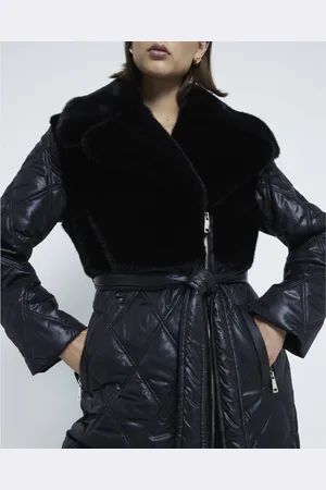 River Island Womens Faux Fur Quilted Longline Coat