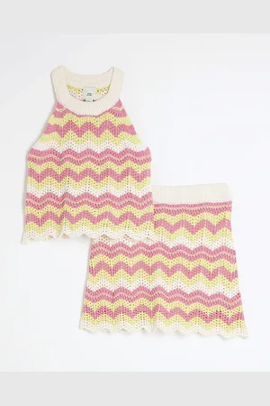 River Island Girls Wave Stitch Crochet Skirt Set