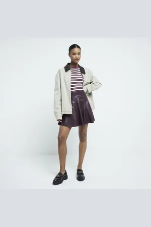 River Island Womens Faux Leather Flared Mini Skirt
