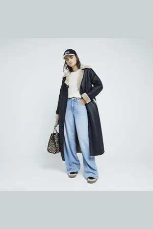 River Island Womens Faux Shearling Belted Trench Coat