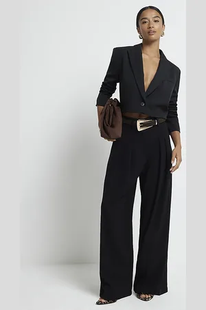 River Island Womens Petite Pleated Wide Leg Trousers