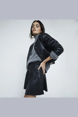 River Island Womens Faux Leather Flared Mini Skirt