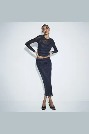 River Island Womens Mesh Metallic Midi Pencil Skirt