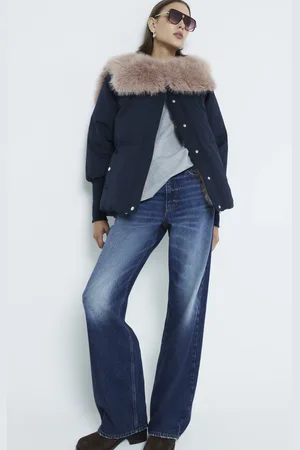 River Island Womens Padded Faux Fur Collar Jacket