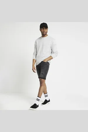 River Island Mens Washed Skinny Fit Ripped Denim Shorts