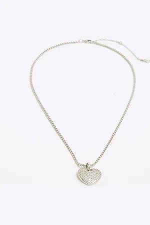 River Island Womens Cubic Zirconia Heart Necklace