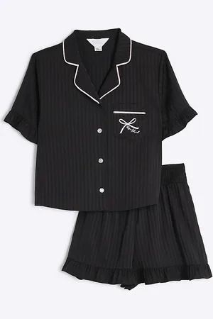 River Island Girls Satin Frill Shorts Pyjama Set