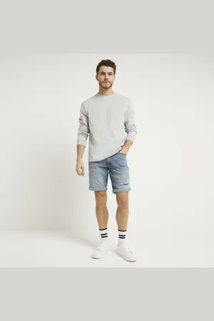 kind society Mens River Island Skinny Fit Ripped Denim Shorts