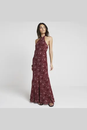River Island Womens Floral Halter Neck Bodycon Maxi Dress