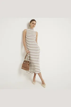 River Island Womens Stripe Ribbed Bodycon Midi Dress
