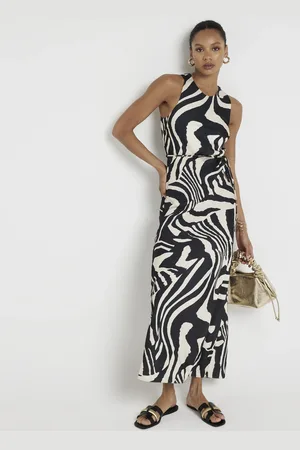 River Island Womens Zebra Print Belted Slip Maxi Dress