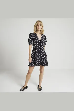 River Island Womens Floral Tie Front Swing Mini Dress