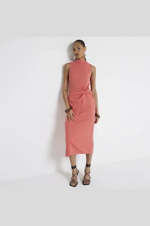 River Island Womens Textured Knot Bodycon Midi Dress