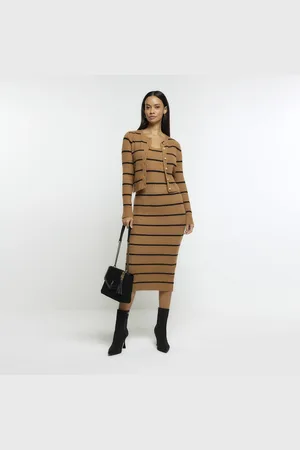 River Island Womens Knit Stripe Bodycon Midi Dress Set