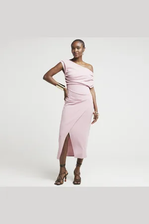 River Island Womens Drape Off Shoulder Bodycon Midi Dress